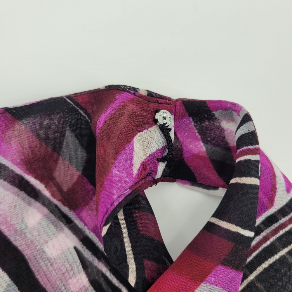 White House Black Market Womens Small Plum Geometric Abstract Faux Wrap Blouse - Picture 9 of 13